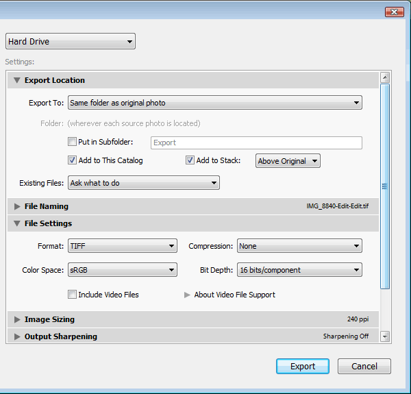 Export Lightroom Export Tiff